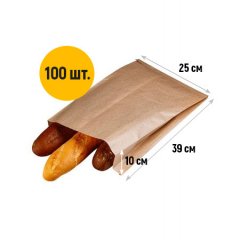 Крафт пакет с V-образным дном со складкой 25*10*39см, 40 г/м2 (бурый) - фото 2