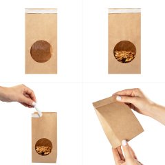 Крафт-пакет с круглым окном 10×6×20 см, с клеевым клапаном (1 слой), 70 г/м², бурый - фото 7