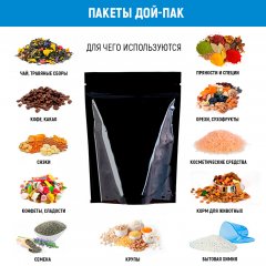 Пакет Дой-Пак 13,5*22,5(+4)см, Металл/PET/БОПП (черный глянец) - фото 5